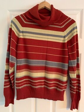 Women's Red Striped Cowl Neck Sweater